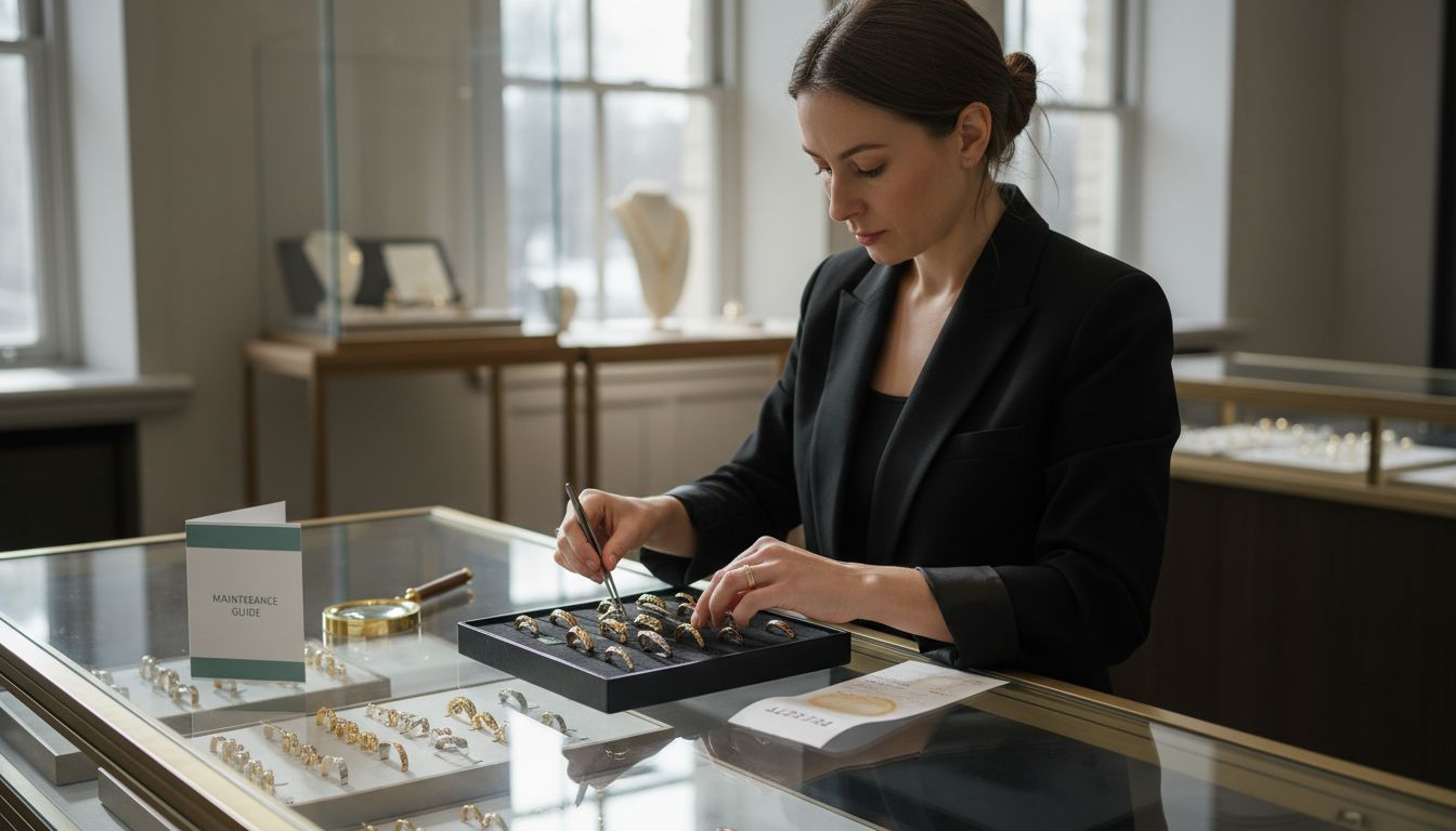 Jeweler arranging yellow and white gold rings