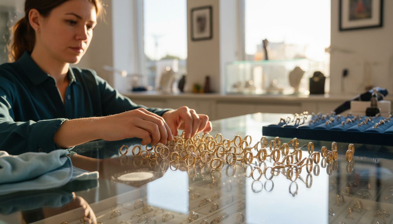 Jeweler comparing gold and white gold rings