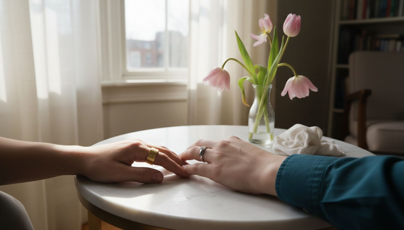 Side by side yellow and white gold rings