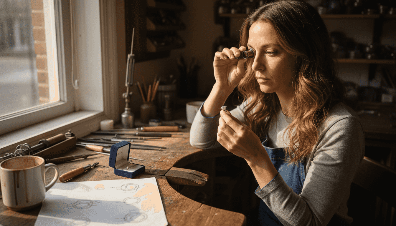 Jeweler inspecting handcrafted diamond solitaire ring