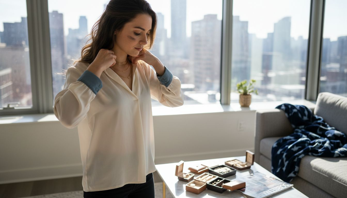 Woman styling layered luxury necklaces