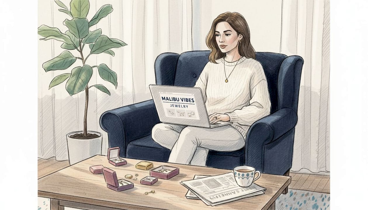 Woman browsing jewelry online at home
