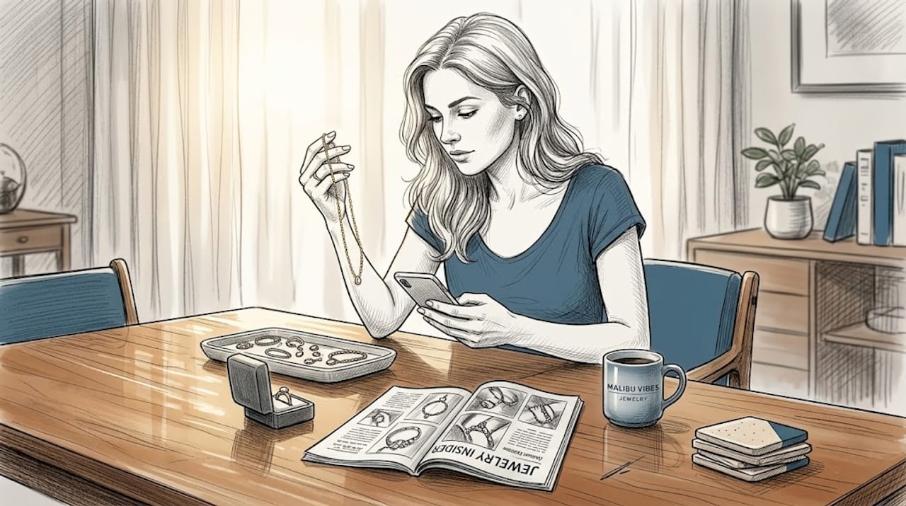 Woman selecting jewelry at dining table