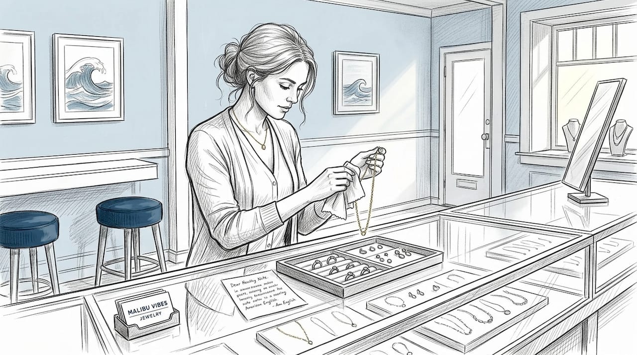 Sales associate polishing necklace in boutique