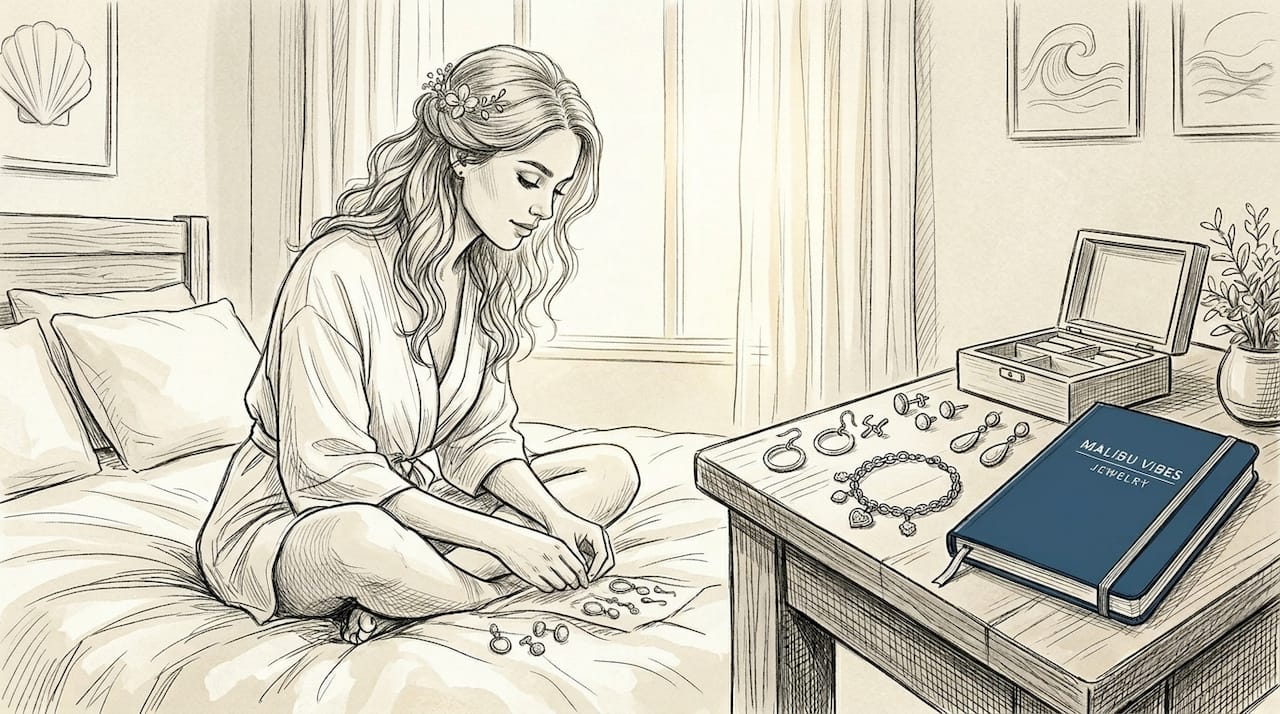 Bride selecting wedding jewelry at home