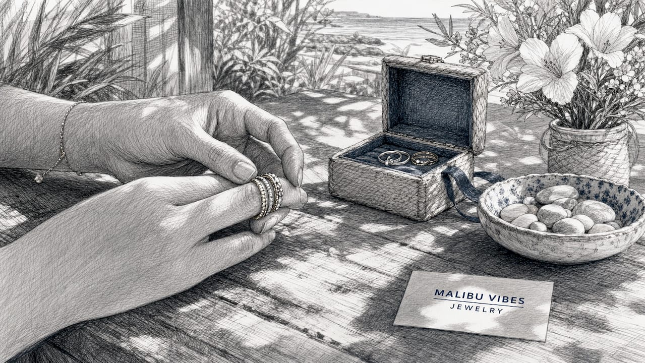 Close-up of hand adjusting stackable rings