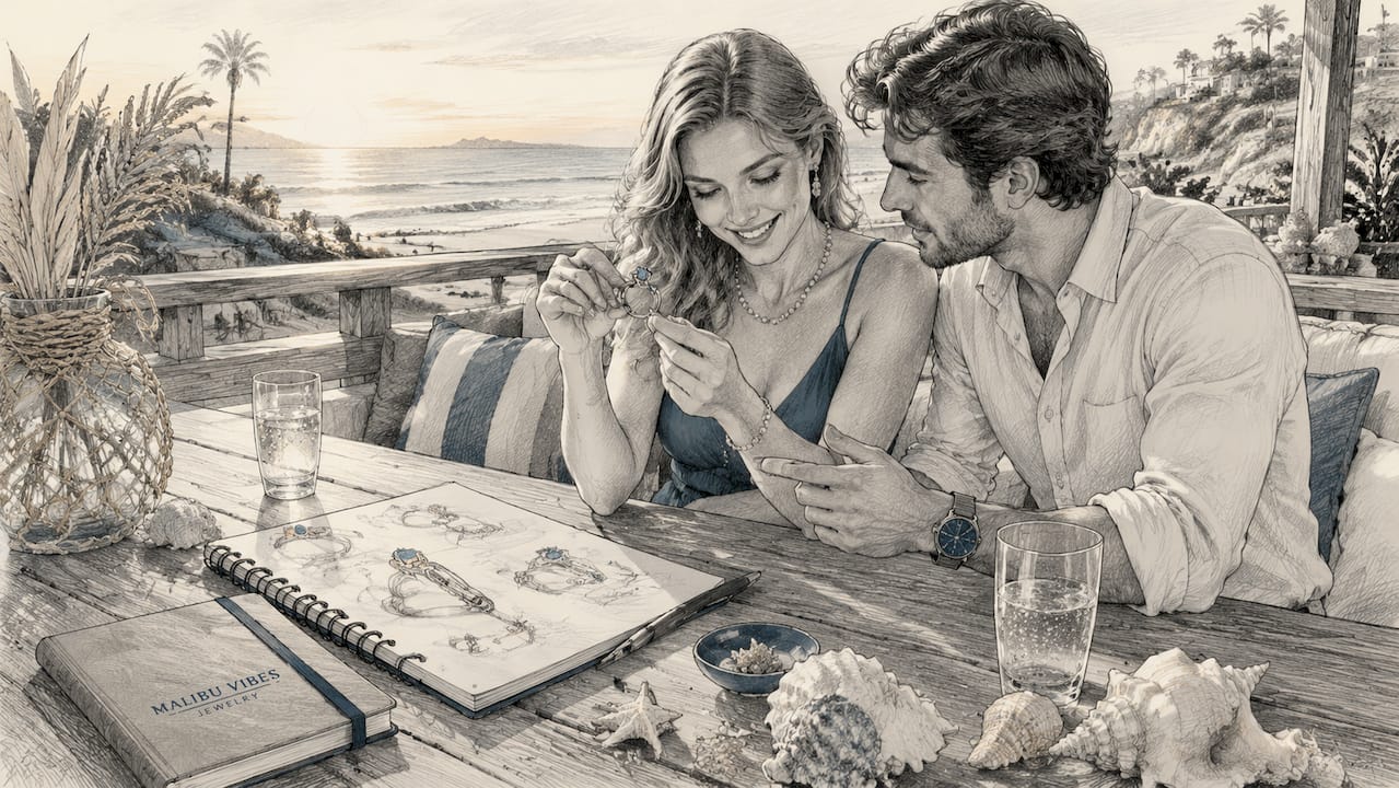 Couple researching engagement ring prices at home