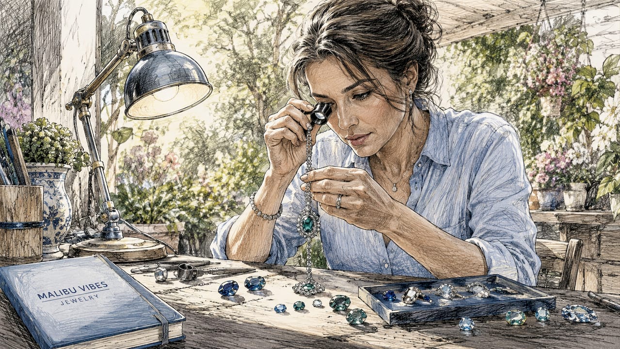 Jewelry appraiser inspecting diamond necklace