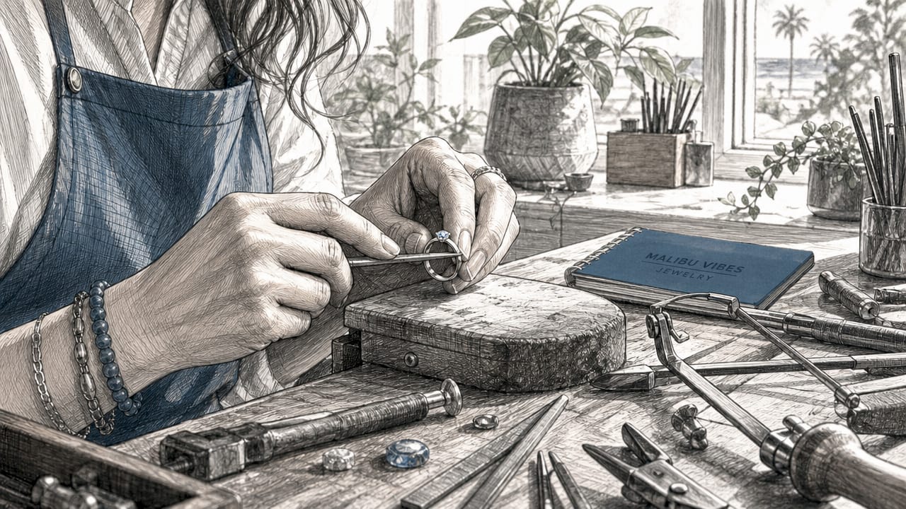 Jeweler inspecting sterling silver ring with tools