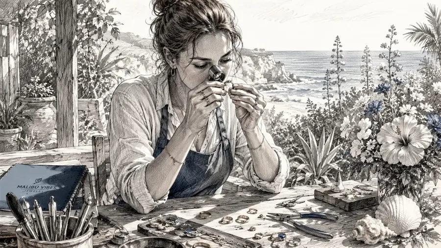 Jeweler inspecting a 12k gold ring with a loupe