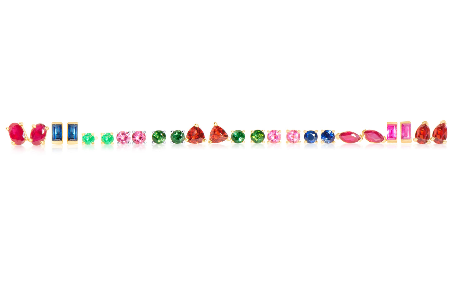 Collection of Ruby, Sapphire, Tsavorite, pink Sapphire, green tourmaline stud earrings