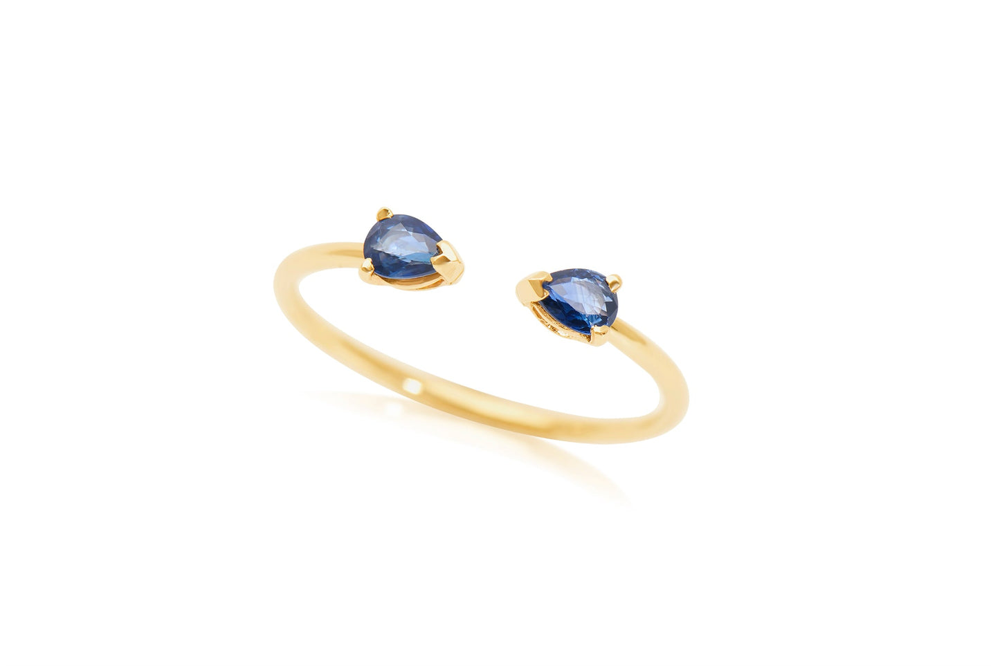 14k open shank pear shaped blue sapphire ring