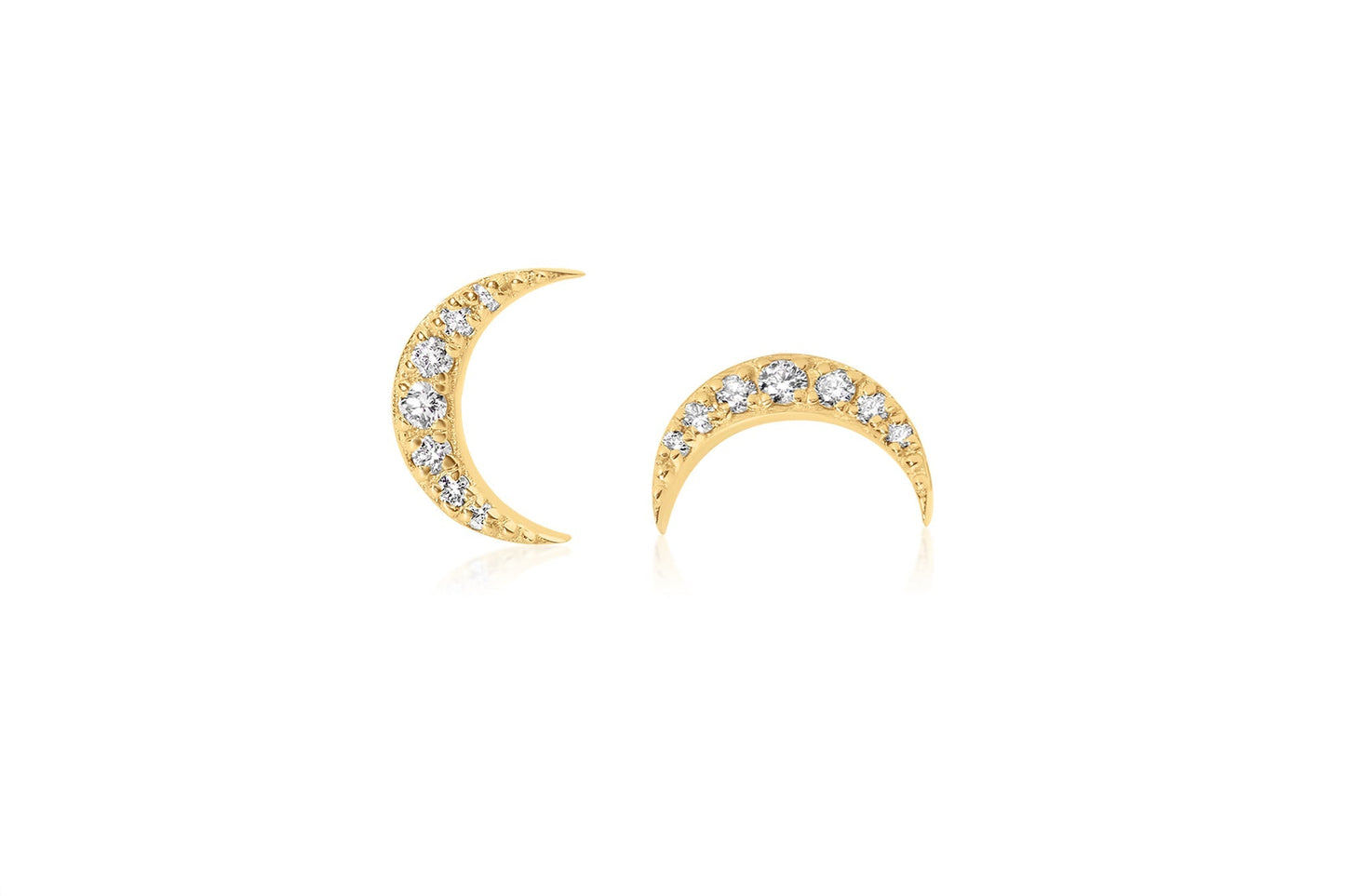 Fourteen round diamonds set in 14k crescent moon shape design earrings