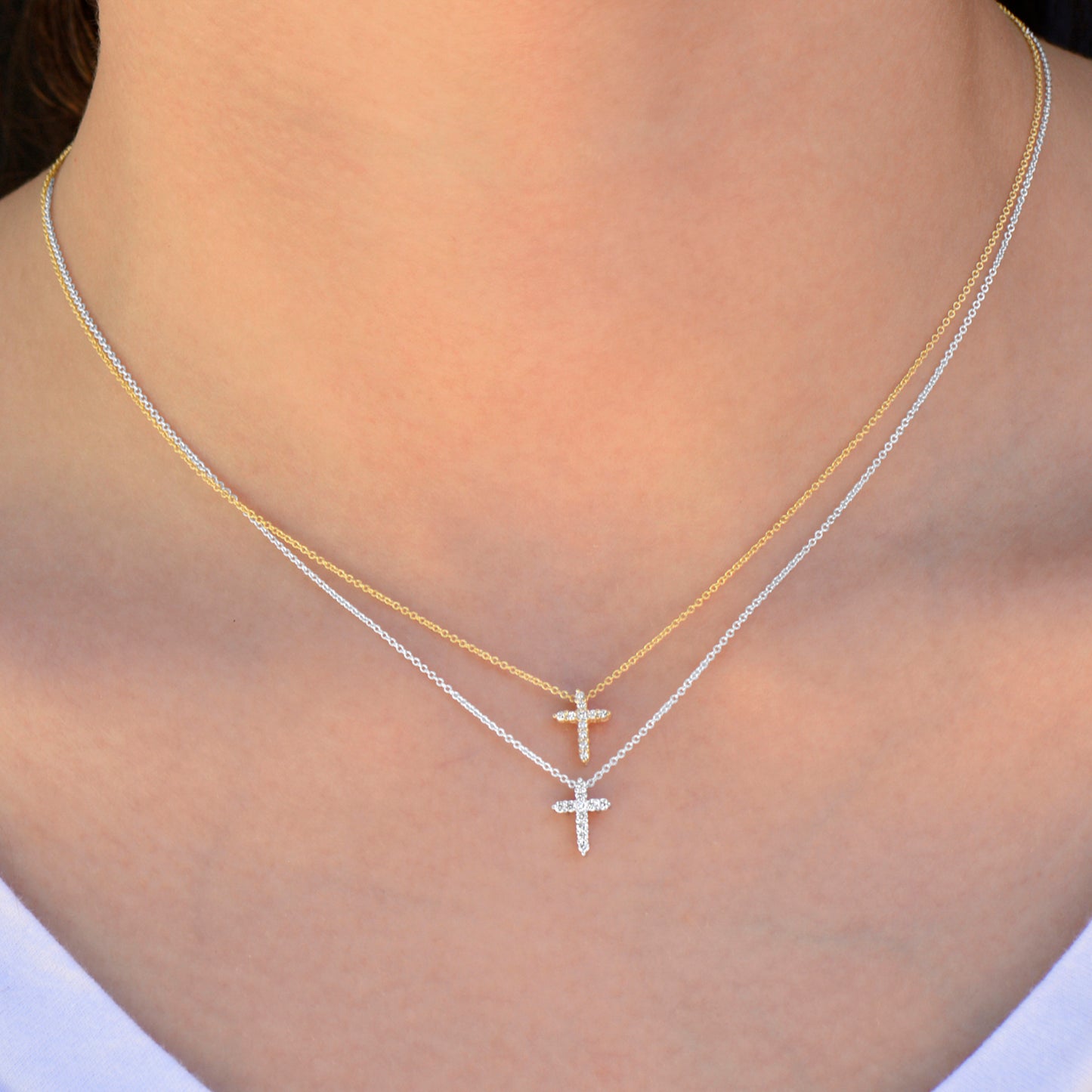 14k Gold Medium Diamond Cross Necklace