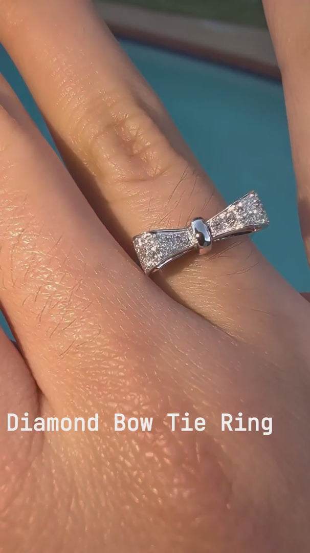 Diamond ow Tie Ring on hand model