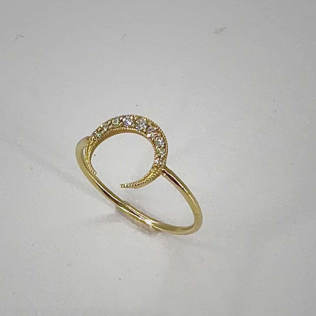 diamond half moon ring in yellow gold 