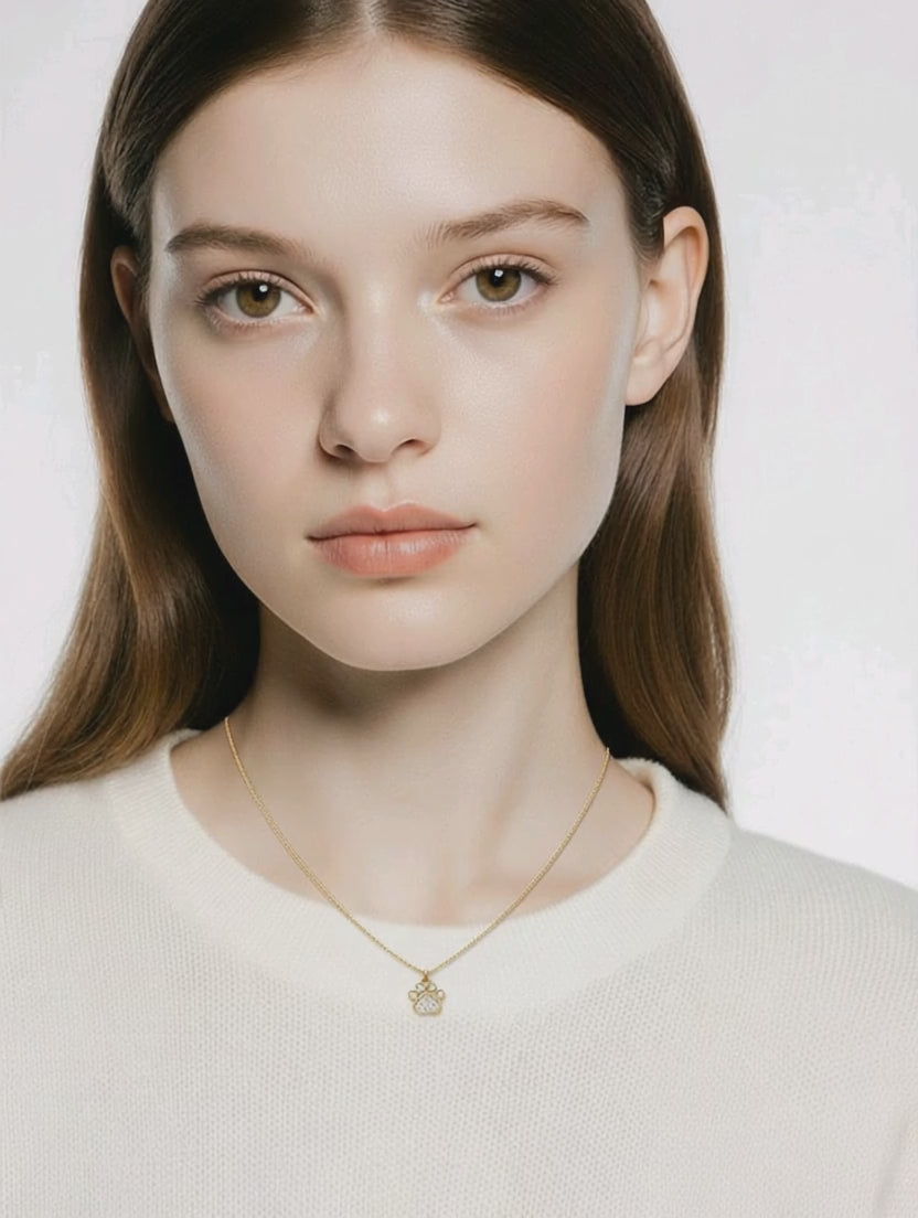 14K Gold Diamond Dog Paw Necklace | Dainty Pet Lover Pendant