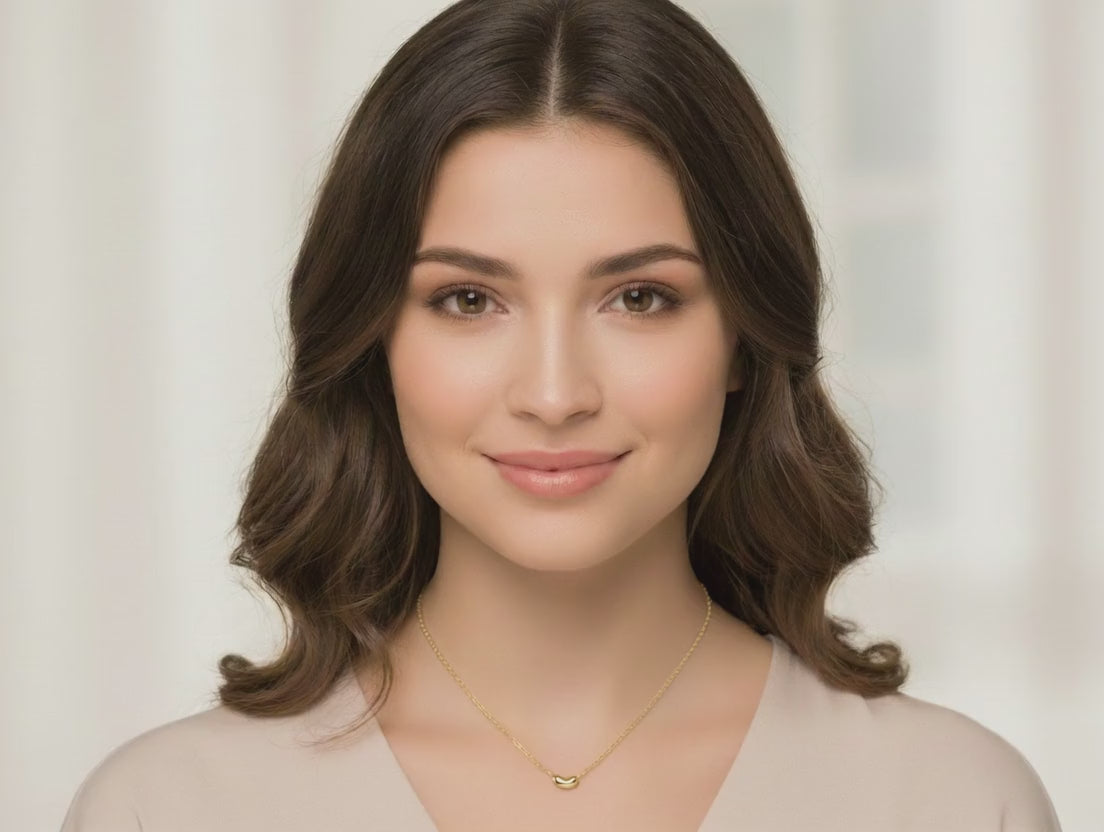 Model Wearing 14K Yellow Gold Bean Necklace video