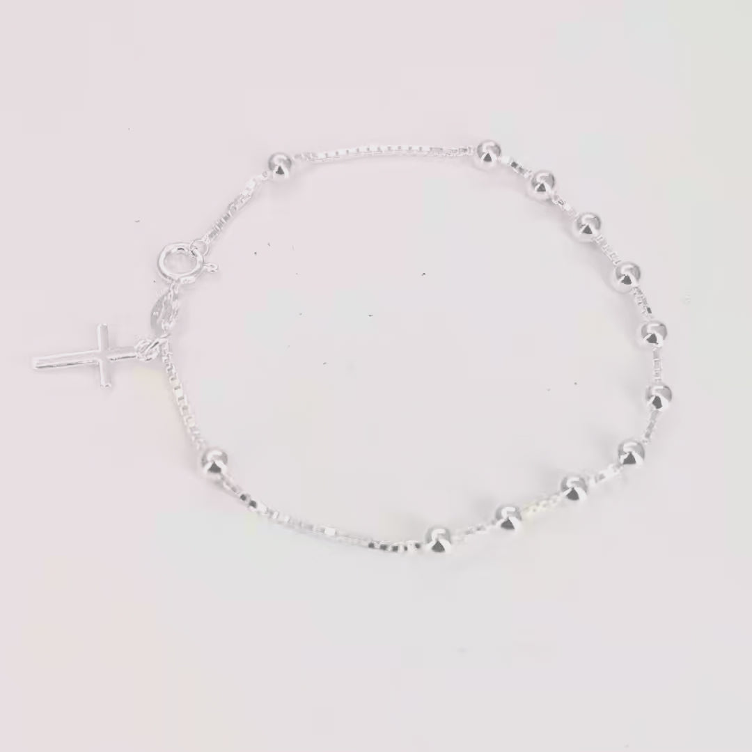 Sterling Silver Cross Charm Rosary Bracelet video