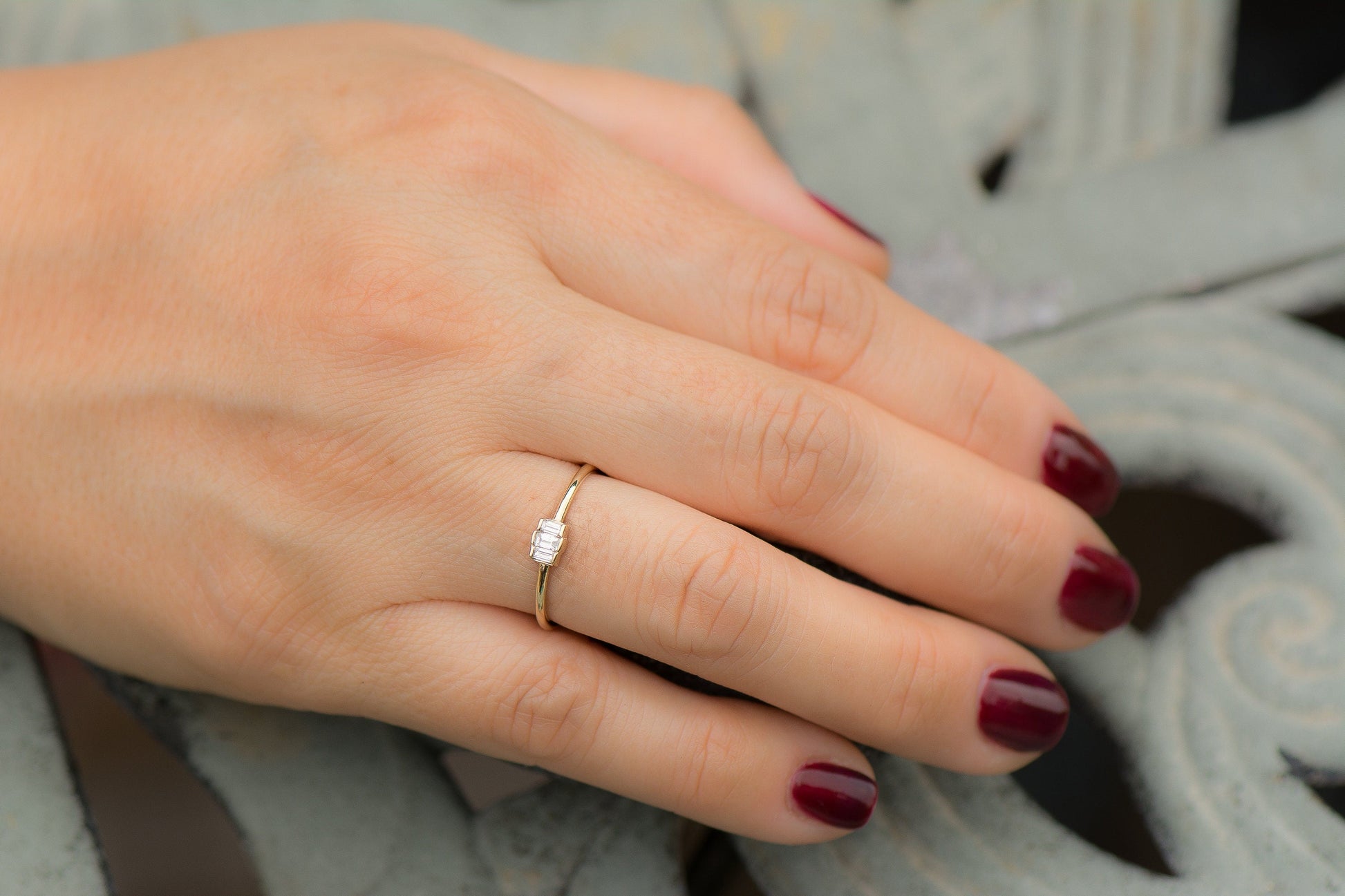 14k Gold Dainty Baguette Diamond Ring