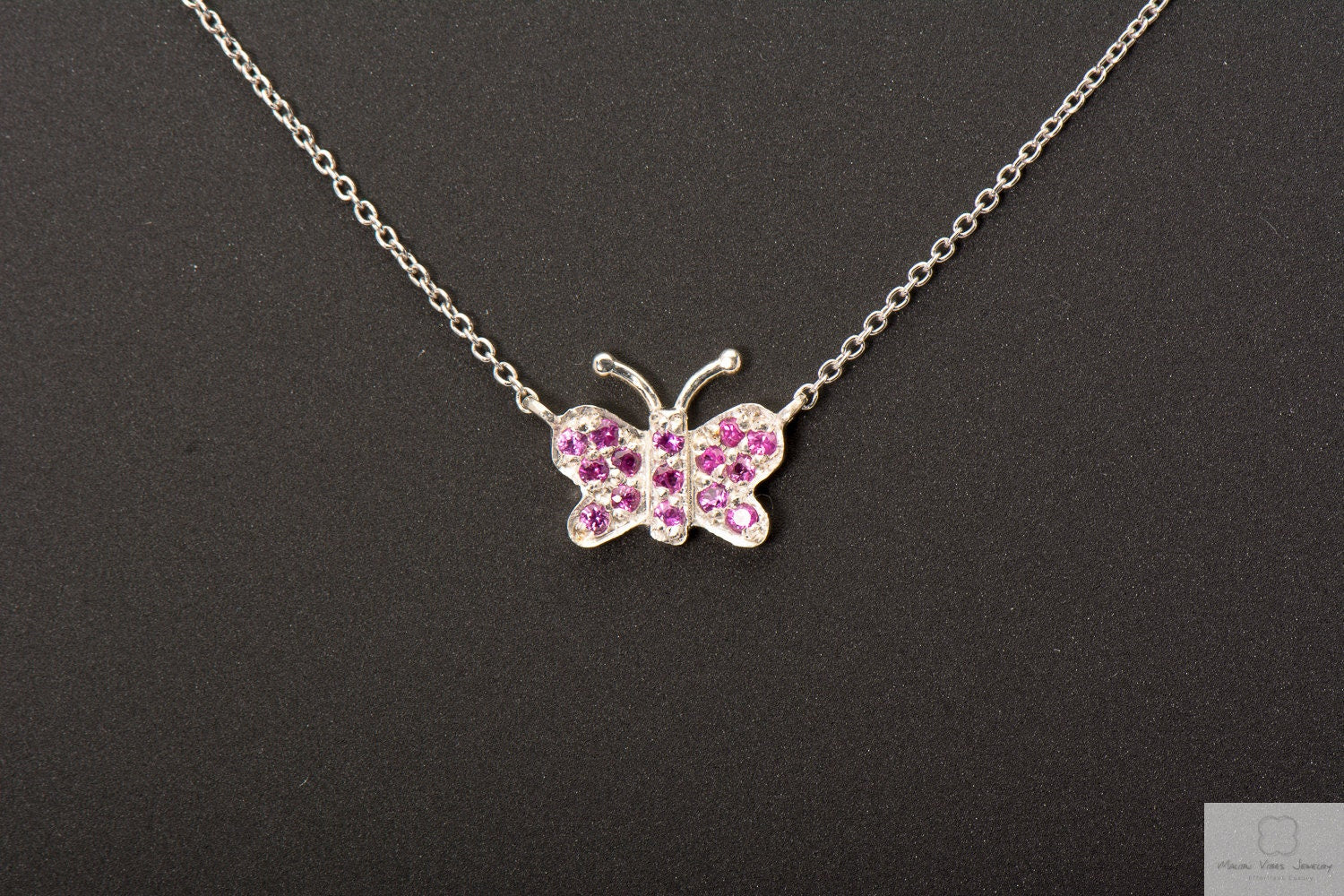 14k Gold Dainty Butterfly Pink Sapphire Necklace