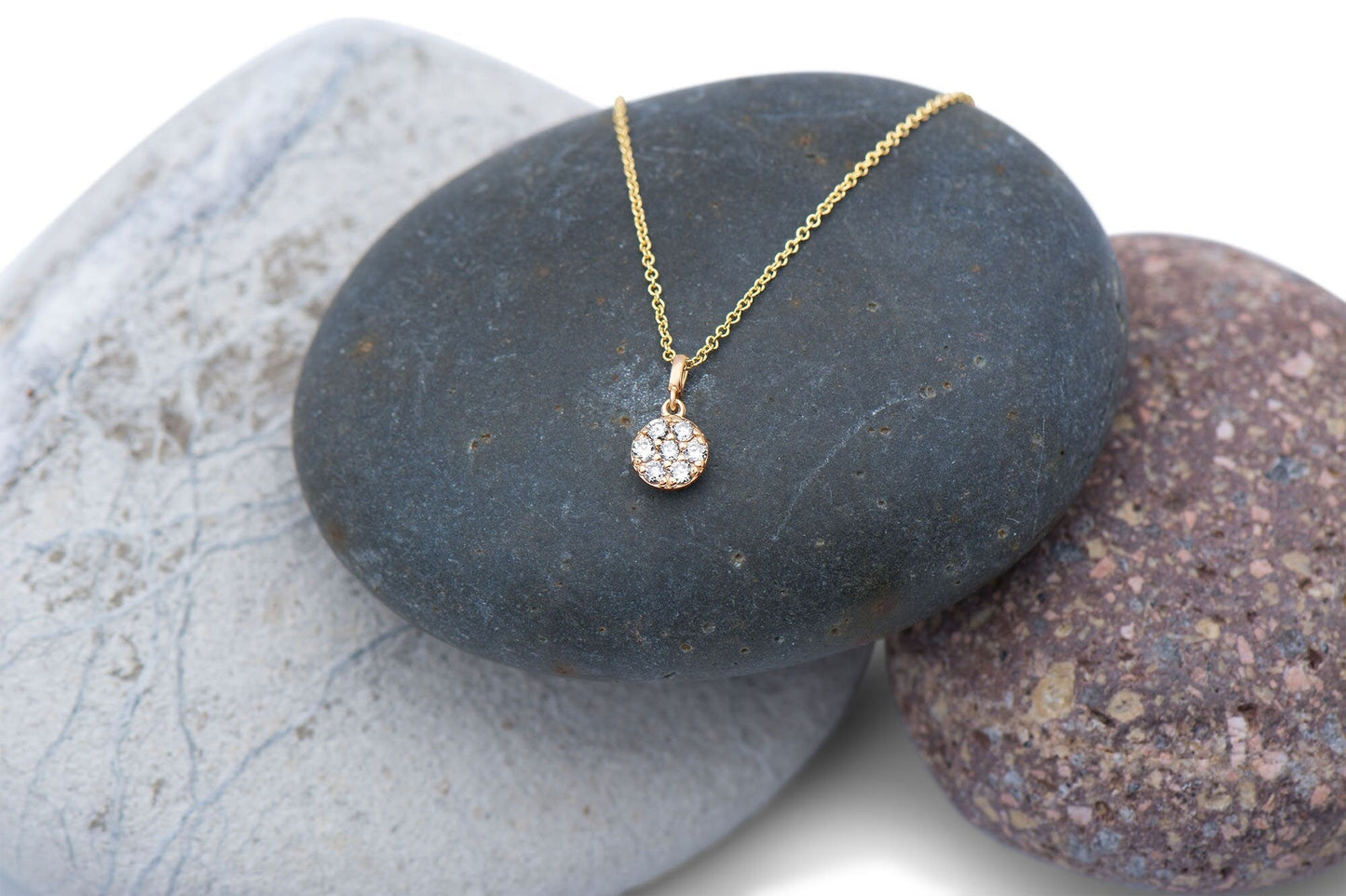 14k Gold Diamond Cluster Circle Necklace