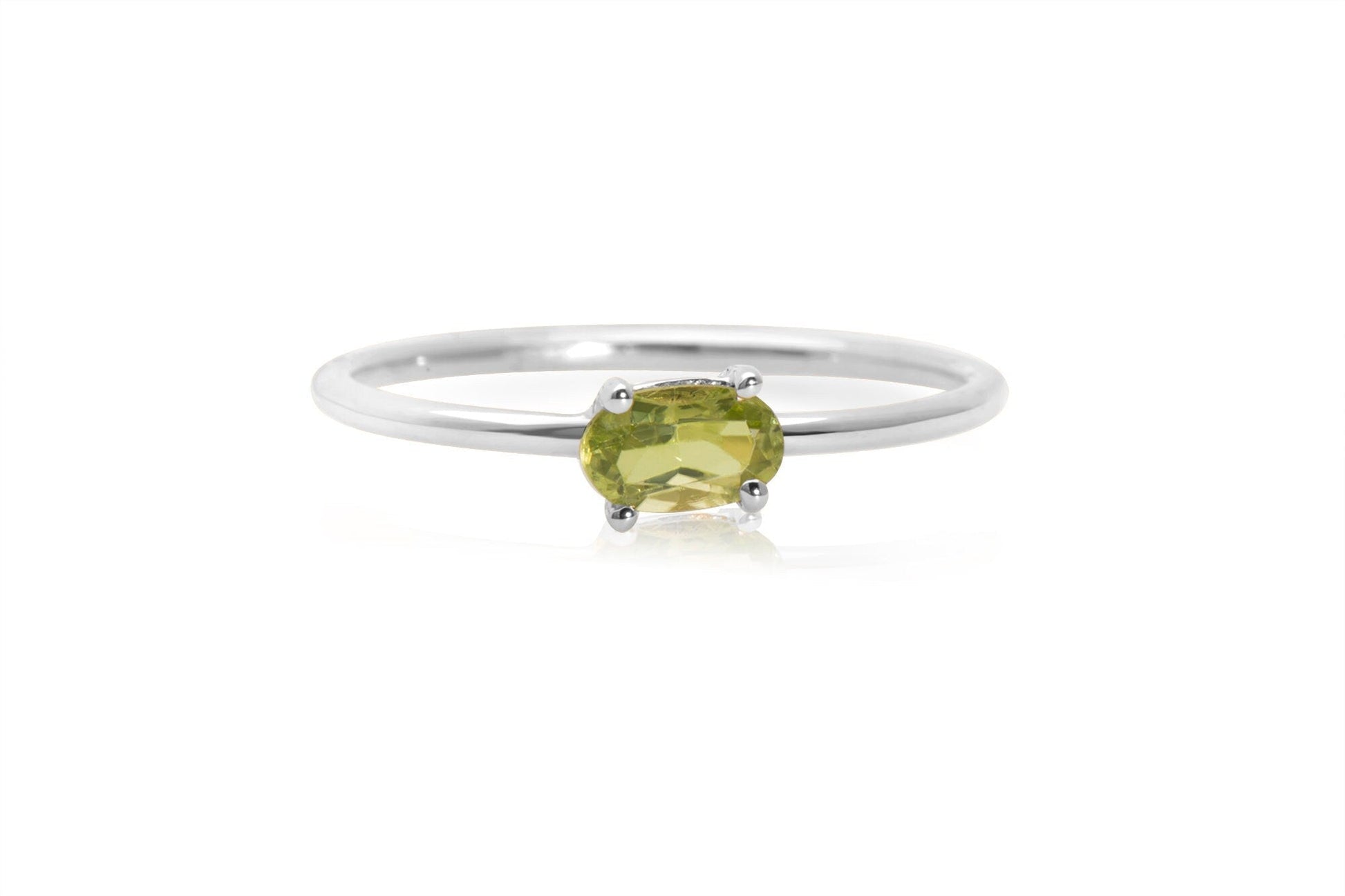 14k Solid Gold Oval Shape Green Peridot Gemstone Stacking ring